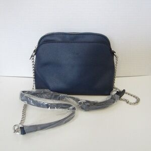 Cluci New Blue Leather Small Shoulder Adjustable Strap Zipper Multi Pockets